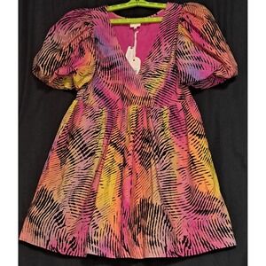 Tracy Reese Anthropologie Babydoll Dress, Small, Lined, Puff Sleeves, Multicolor